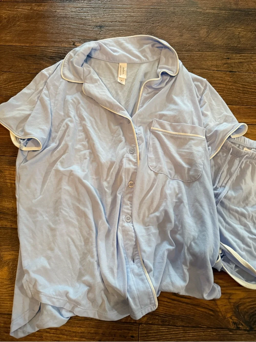 Auden Light Blue Short Sleeve Button Pajama Set with White Piping